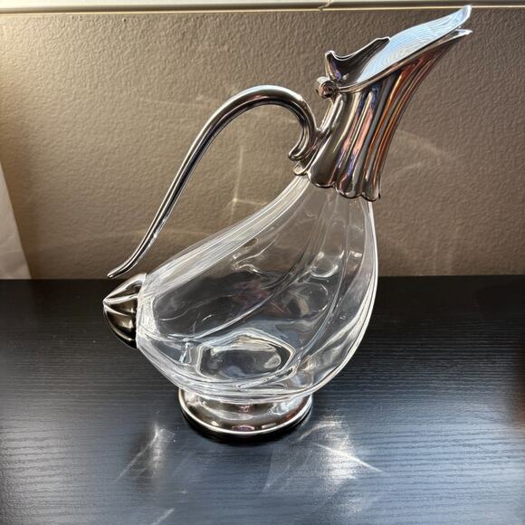 Vintage Royal Crystal Rock Glass and Silver plate Duck Swan Decanter Pitcher MCM - Picture 2 of 8